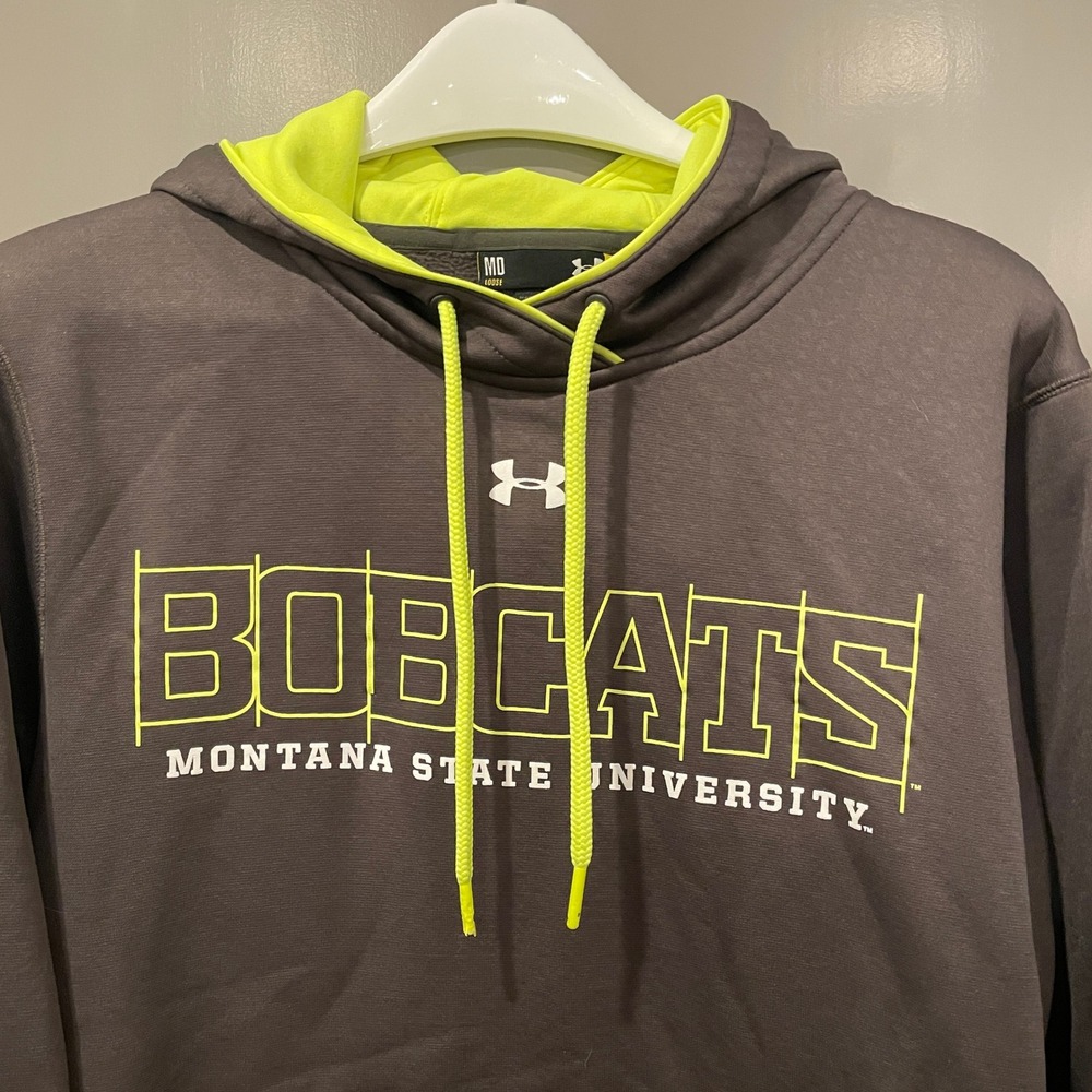 Under Armour Montana State University Bobcats Hoodie Mens Med Gray Neon Yellow